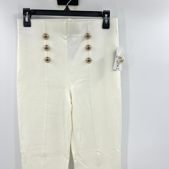 NWT Forever 21 Ivory White Gold Button Nautical Stretch Pants Women's Medium - Picture 2 of 6